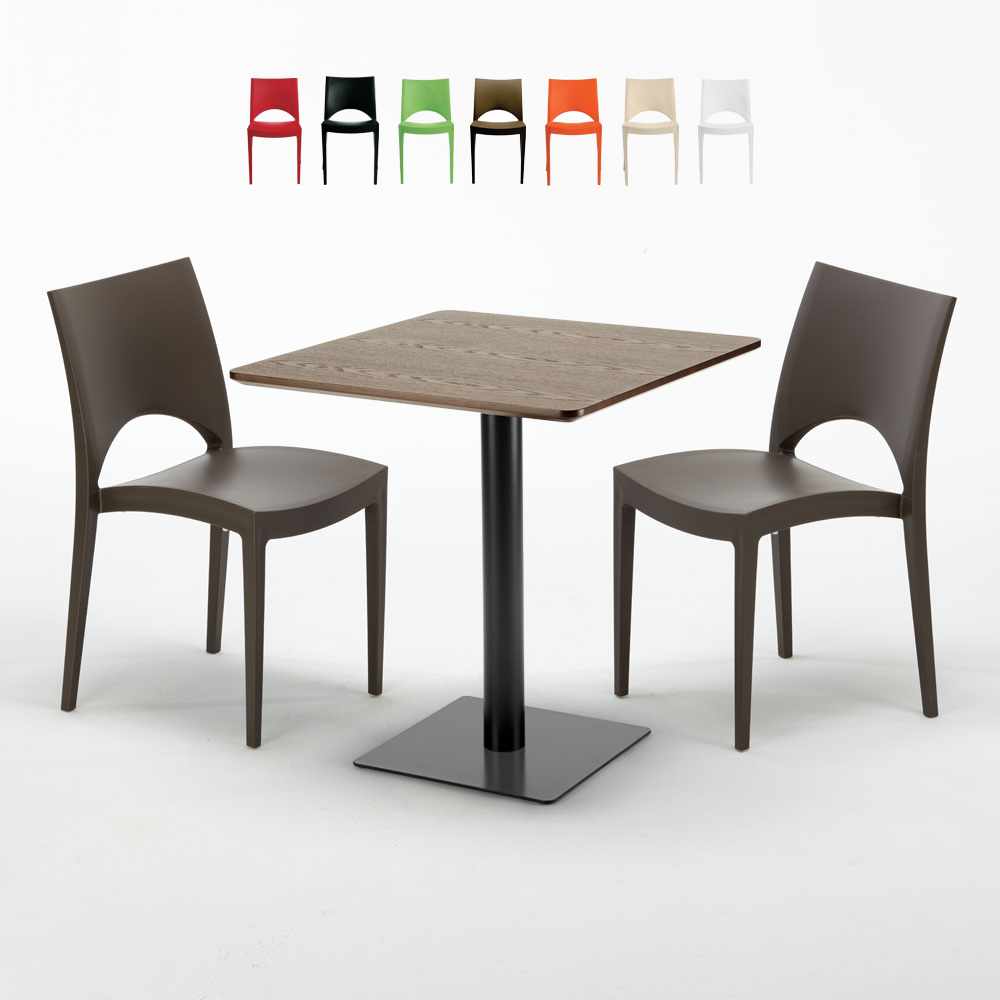 Quadratisch Tisch Holzeffekt 70x70 Cm Mit 2 Bunten Stühlen