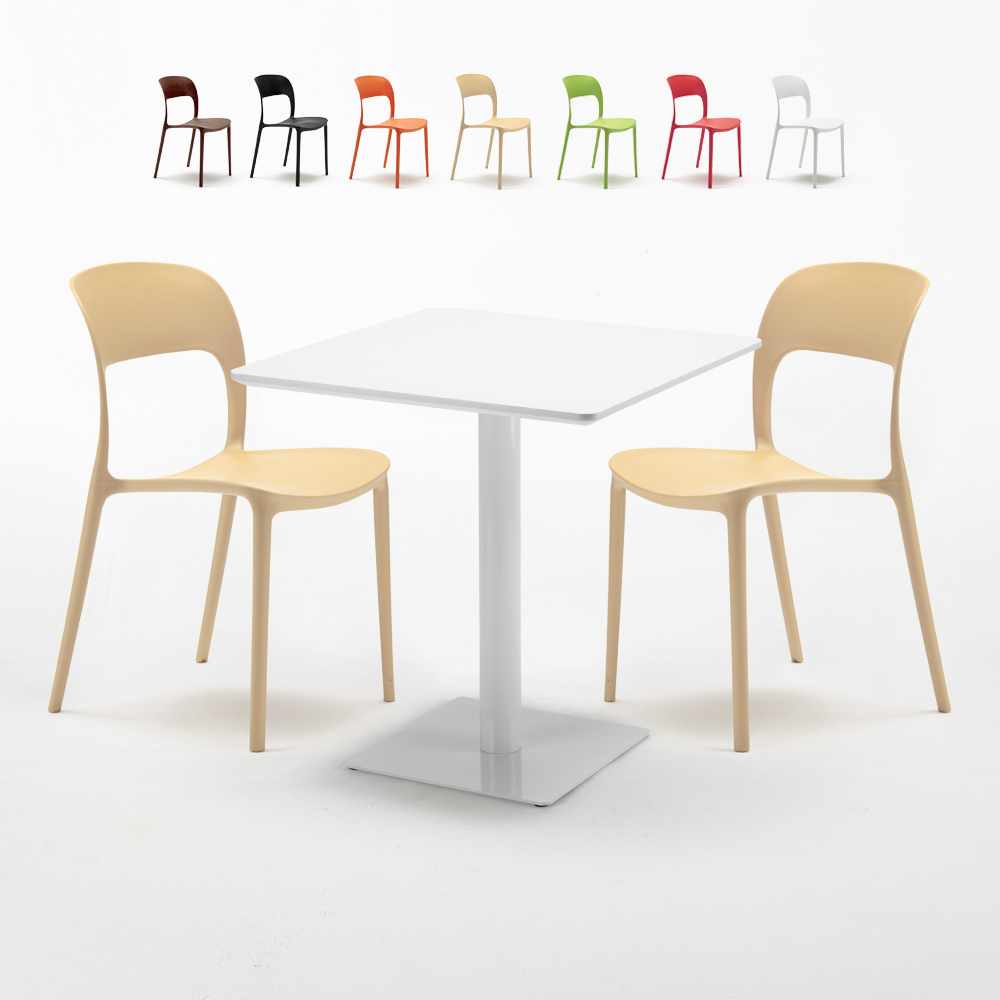 Weiss Quadratisch Tisch 70x70 Mit 2 Bunten Stuhlen Restaurant Meringue
